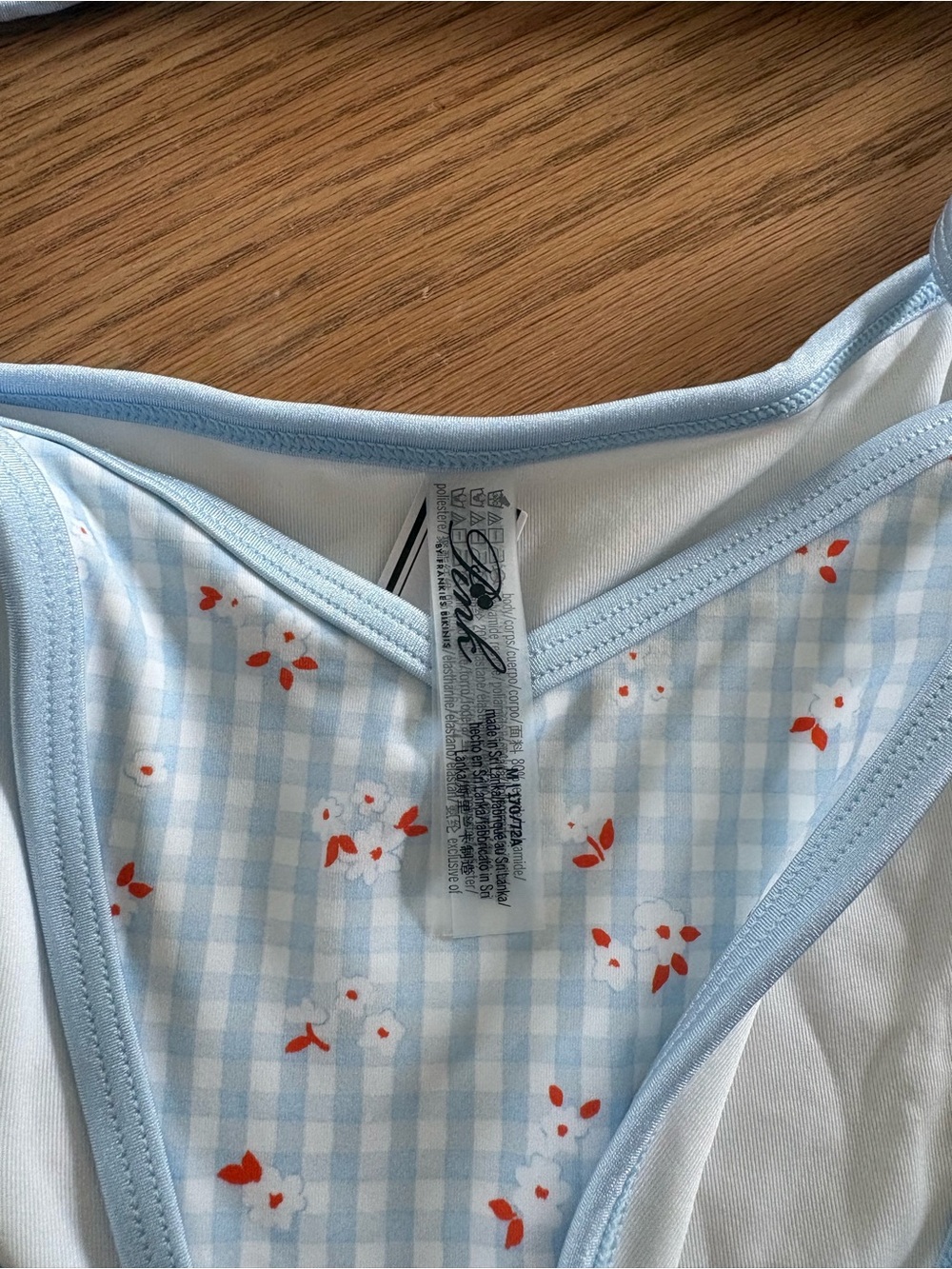 Frankie's Bikinis Light Blue Gingham Floral Strapless Bikini - Picture 2 of 4